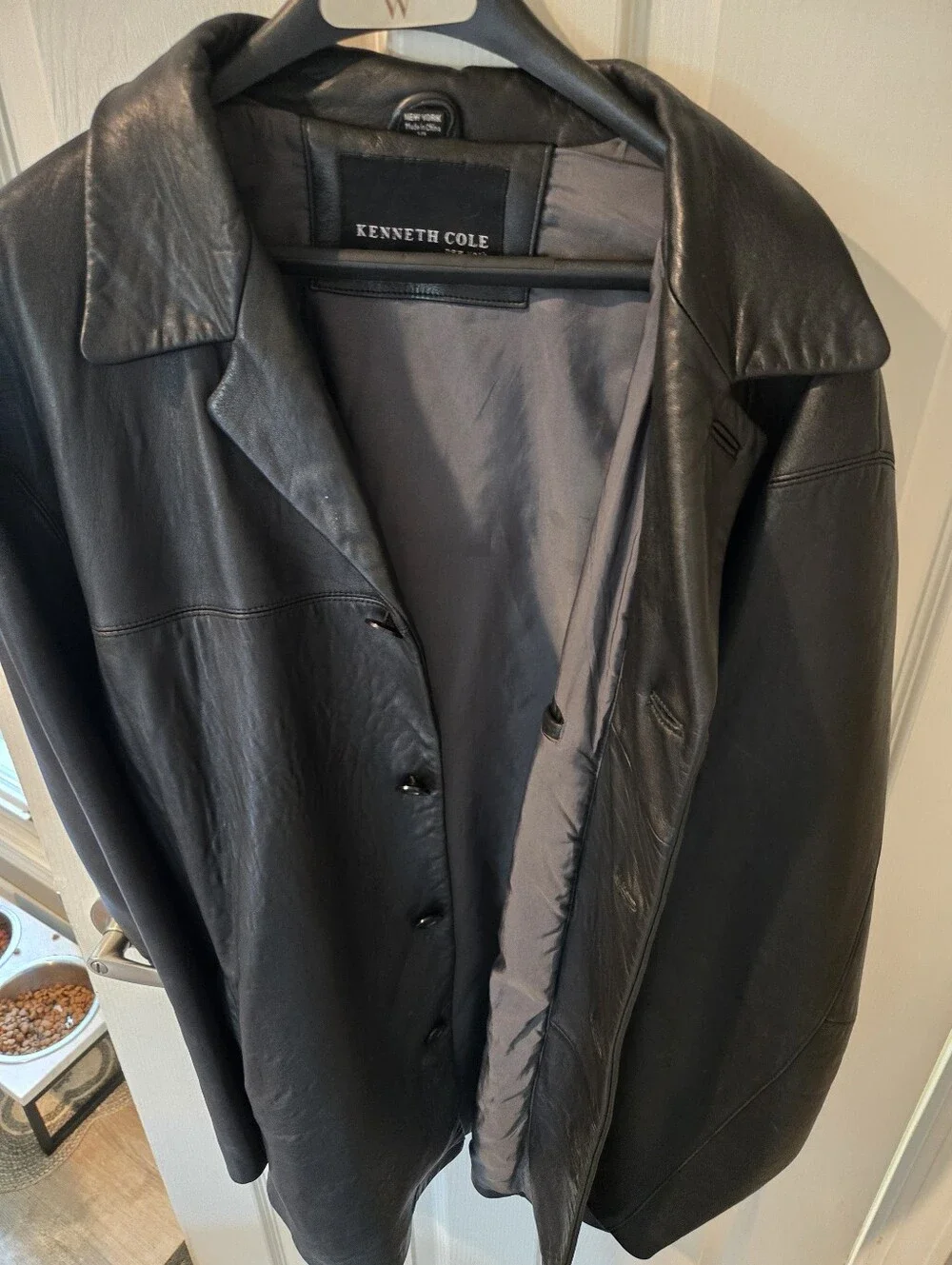 Kenneth Cole New York Black Leather BLAZER Coat XL